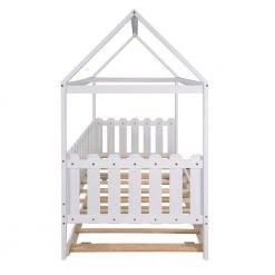 White Twin Size Fence-shaped Guardrail House Bed with trundle by Qualfurn 18 White Twin Size Fence-shaped Guardrail House Bed with trundle by Qualfurn -Greenington Shop white qualfurn kids beds bwm000226k 44 1000