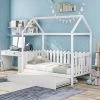 White Twin Size Fence-shaped Guardrail House Bed with trundle by Qualfurn -Greenington Shop white qualfurn kids beds bwm000226k 64 1000