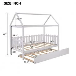 White Twin Size Fence-shaped Guardrail House Bed with trundle by Qualfurn 20 White Twin Size Fence-shaped Guardrail House Bed with trundle by Qualfurn -Greenington Shop white qualfurn kids beds bwm000226k 76 1000