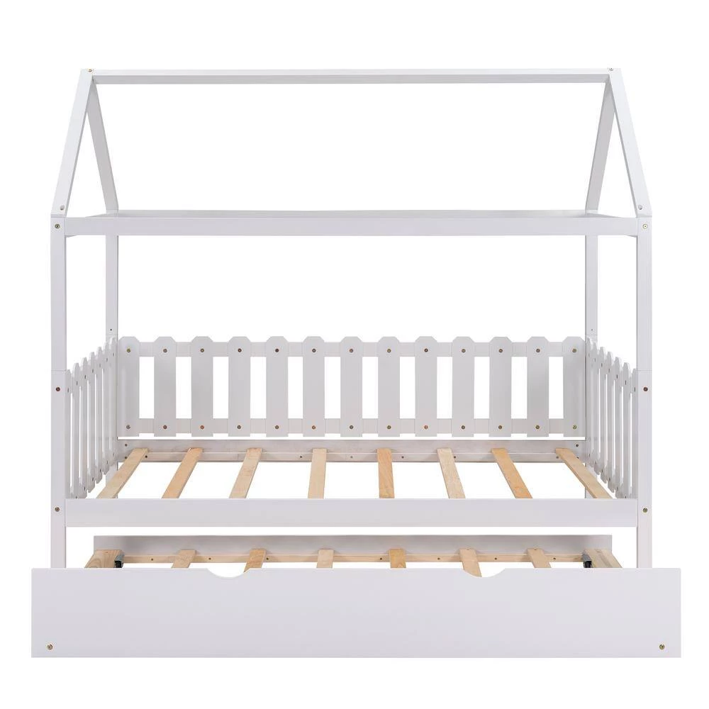 White Twin Size Fence-shaped Guardrail House Bed with trundle by Qualfurn 6 White Twin Size Fence-shaped Guardrail House Bed with trundle by Qualfurn - Image 4