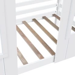 White Twin Size Low Loft Wood House Bed with 2-Front Windows by Qualfurn -Greenington Shop white qualfurn loft beds ble000039h 1f 1000