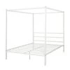White Queen Metal Framed Canopy Platform Bed with Built-in Headboard by Qualfurn