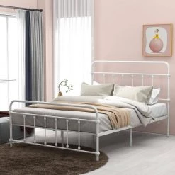 White Full Size Metal Platform Bed with Headboard and Footboard by Qualfurn -Greenington Shop white qualfurn platform beds ble193127k 40 1000