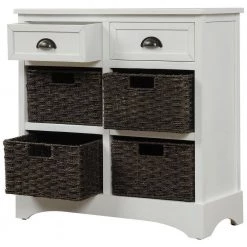 White Wood Rustic Storage Cabinet with 2 Drawers and 4 Classic Rattan Basket by VERYKE -Greenington Shop white veryke accent cabinets yb wf193442aak 77 1000