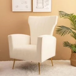 White Velvet Arm Chair with Cushions by VERYKE -Greenington Shop white veryke accent chairs db w56140037 31 1000