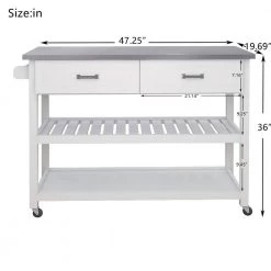 White Stainless Steel Table Top White Kitchen Car with 2-Drawers by VERYKE -Greenington Shop white veryke bar carts db w28218593 44 1000