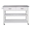 White Stainless Steel Table Top White Kitchen Car with 2-Drawers by VERYKE -Greenington Shop white veryke bar carts db w28218593 64 1000