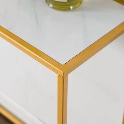 41.73 in.White Rectangle Marble Aboards Panel Console Table Sofa Sidetable Porch Table with Metal Legs by VERYKE -Greenington Shop white veryke console tables yb w37022634 44 1000