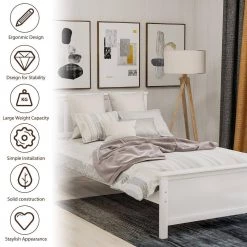 White Wood FrameTwin Platform Bed with Headboard, Footboard and Wood Slat Support by VERYKE -Greenington Shop white veryke platform beds db wf191769aak 1f 1000