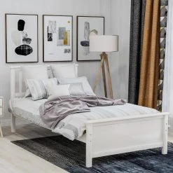 White Wood FrameTwin Platform Bed with Headboard, Footboard and Wood Slat Support by VERYKE -Greenington Shop white veryke platform beds db wf191769aak 31 1000