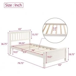 White Wood FrameTwin Platform Bed with Headboard, Footboard and Wood Slat Support by VERYKE -Greenington Shop white veryke platform beds db wf191769aak 44 1000
