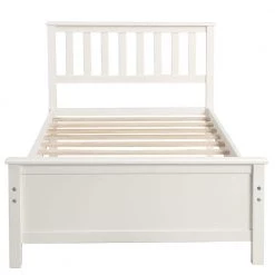 White Wood FrameTwin Platform Bed with Headboard, Footboard and Wood Slat Support by VERYKE