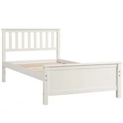White Wood FrameTwin Platform Bed with Headboard, Footboard and Wood Slat Support by VERYKE -Greenington Shop white veryke platform beds db wf191769aak c3 1000