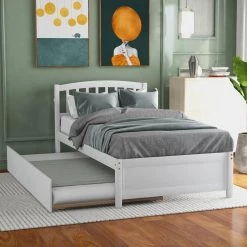 Stylish White Wood Frame Twin Size Platform Bed with Trundle by VERYKE -Greenington Shop white veryke platform beds db wf194302aak 31 1000