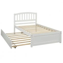 Stylish White Wood Frame Twin Size Platform Bed with Trundle by VERYKE -Greenington Shop white veryke platform beds db wf194302aak 44 1000