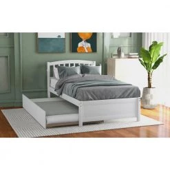 Stylish White Wood Frame Twin Size Platform Bed with Trundle by VERYKE -Greenington Shop white veryke platform beds db wf194302aak 76 1000