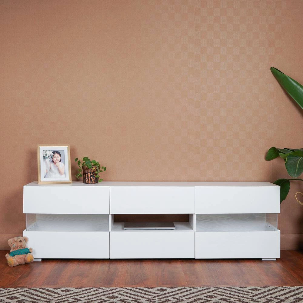 62.99 in. White Modern Minimalist LED Light TV Stand TV Cabinet with 4 Open Shelves and 2 Doors Fits TV's up to 78 in. by VERYKE 11 62.99 in. White Modern Minimalist LED Light TV Stand TV Cabinet with 4 Open Shelves and 2 Doors Fits TV's up to 78 in. by VERYKE - Image 9