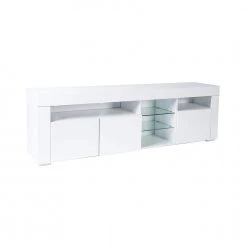 62.99 in. White Morden TV Stand Entertainment Center with LED Lights 4 Open Shelves and 3 Doors Fits TV's up to 72 in. by VERYKE