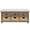 White Washed Rustic Storage Bench with 3-Drawers and 3-Rattan Baskets 42.1 in. W x 15.4 in. D x 18.7 in. H by Qualfurn -Greenington Shop white washed qualfurn dining benches ctm195161n 64 1000