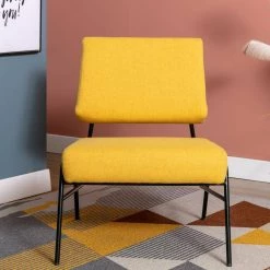 Yellow Linen Slipper Chair Armless Accent Chair Lounge Chair Tubchair with Wire Metal Frame by VERYKE -Greenington Shop yellow veryke accent chairs yb pp286825aay 31 1000