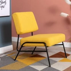 Yellow Linen Slipper Chair Armless Accent Chair Lounge Chair Tubchair with Wire Metal Frame by VERYKE -Greenington Shop yellow veryke accent chairs yb pp286825aay c3 1000